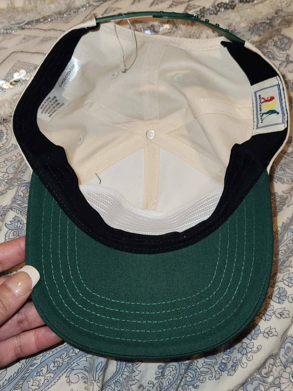 Vintage Cream and Green 'Drive Chip & Putt' Golf Cap